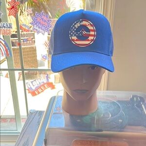 Blue Trucker Hat with American Flag Design